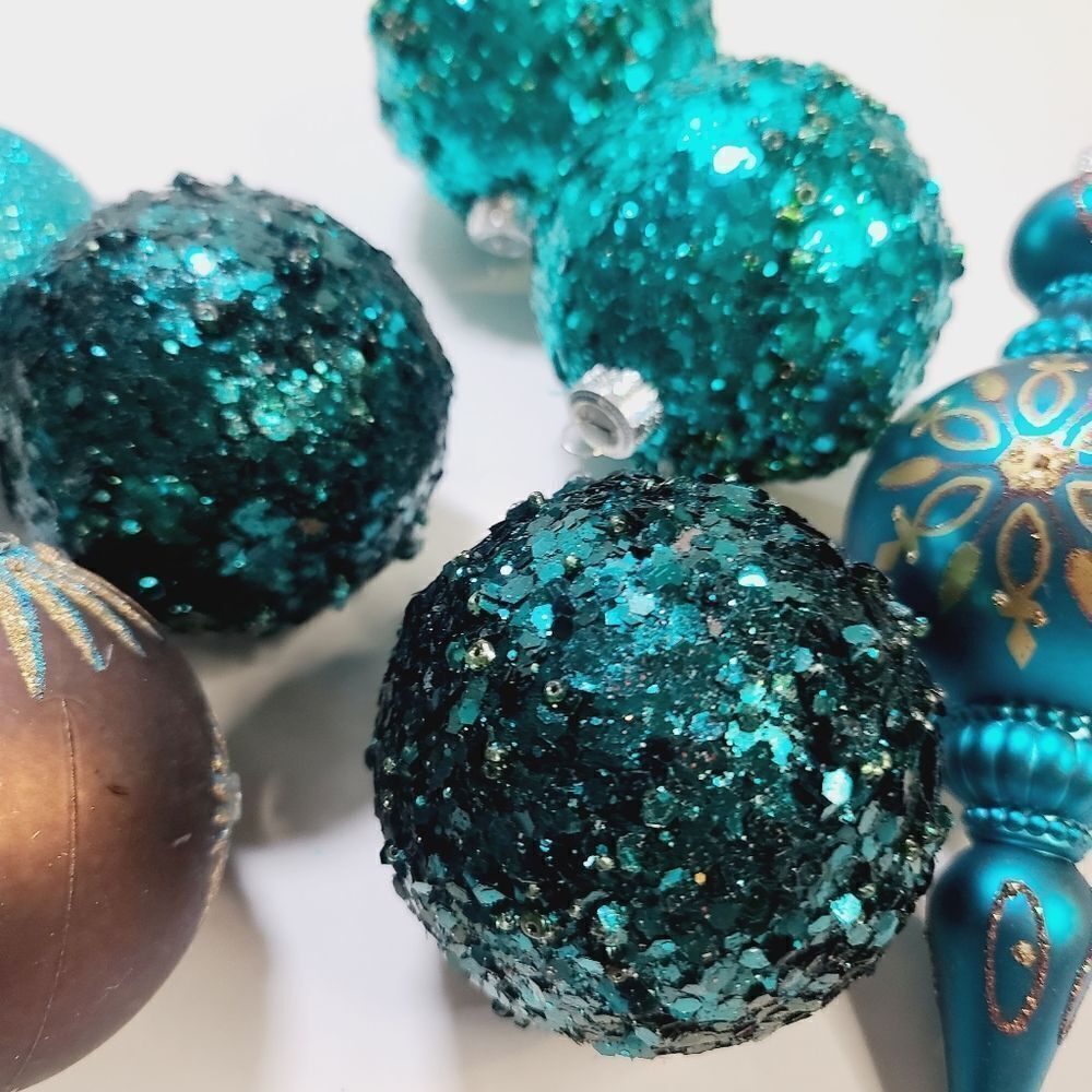 Bundle lot of Blue Gold Brown Glitter Christmas Ornaments - Picture 7 of 11